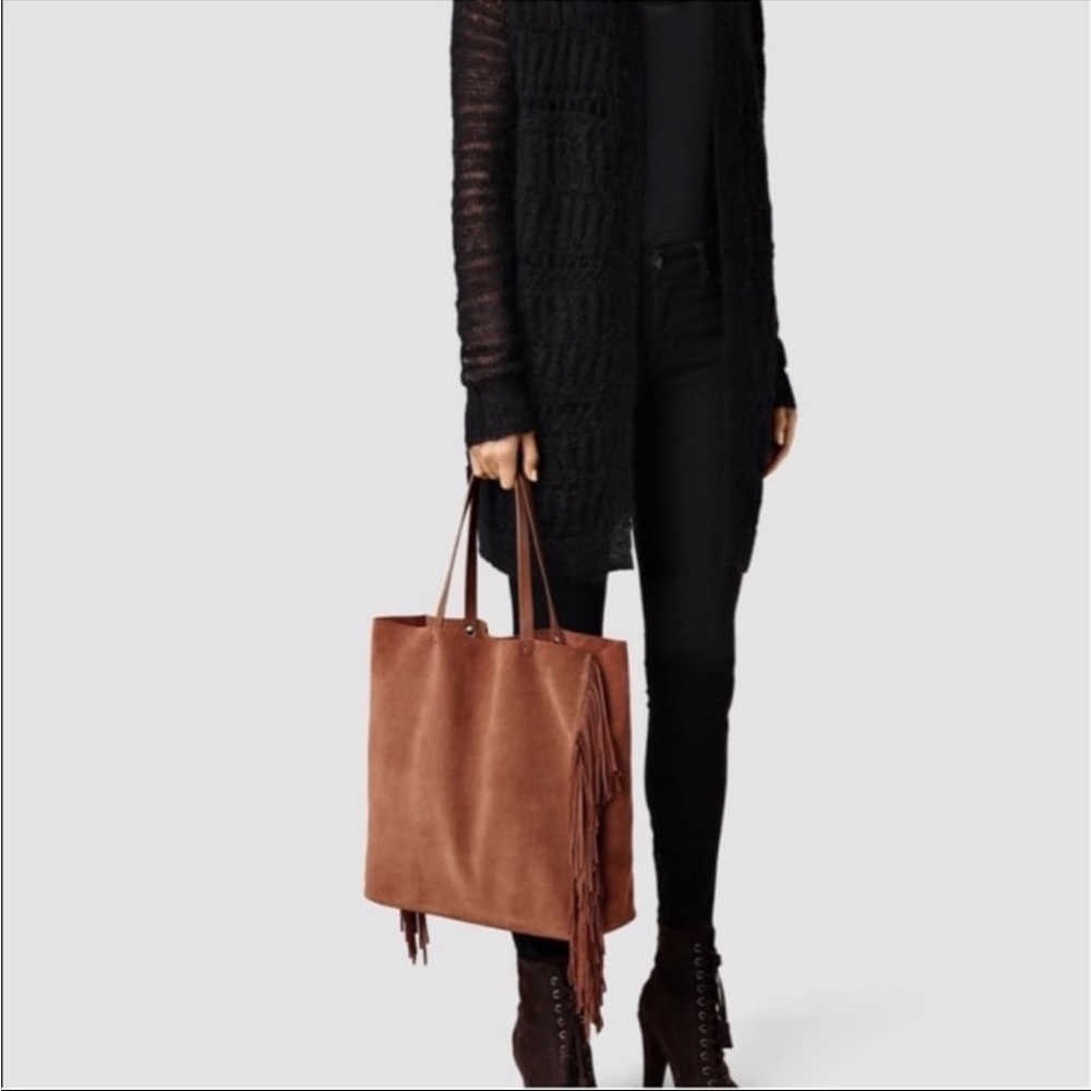All Saints Lea Fringes Tote in Cognac